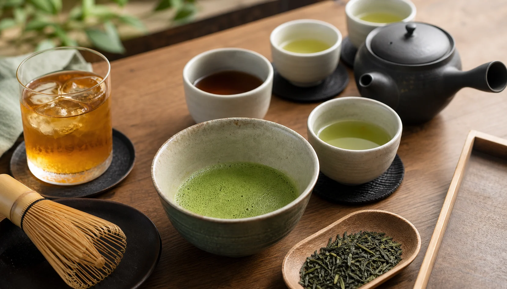 Illustration editoriale pour Thés et boissons japonaises : guide simple pour comprendre les saveurs du Japon